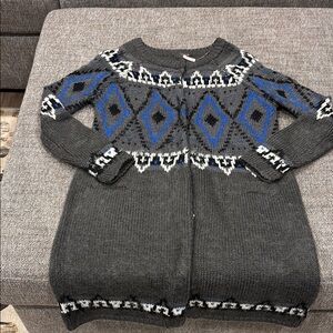 Free People Gray and Blue Nordic Cardigan Sweater
